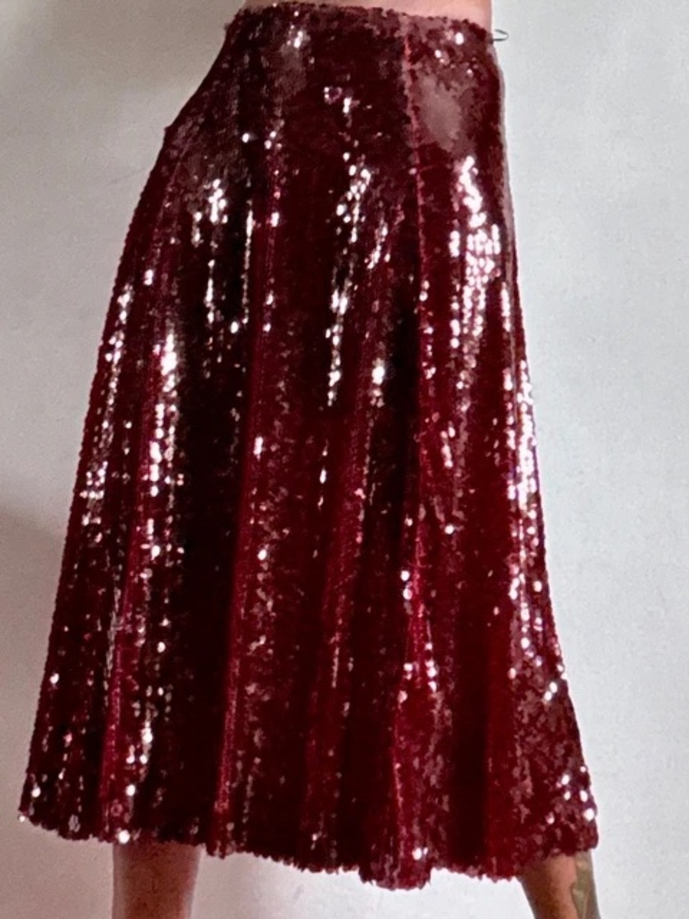 Zara Maroon Burgundy Red Sequin Midi Skirt